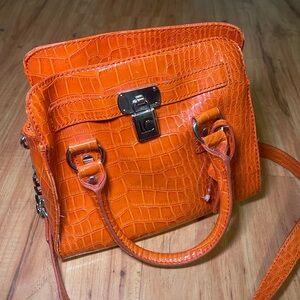 Orange Crocodile-Embossed Handbag